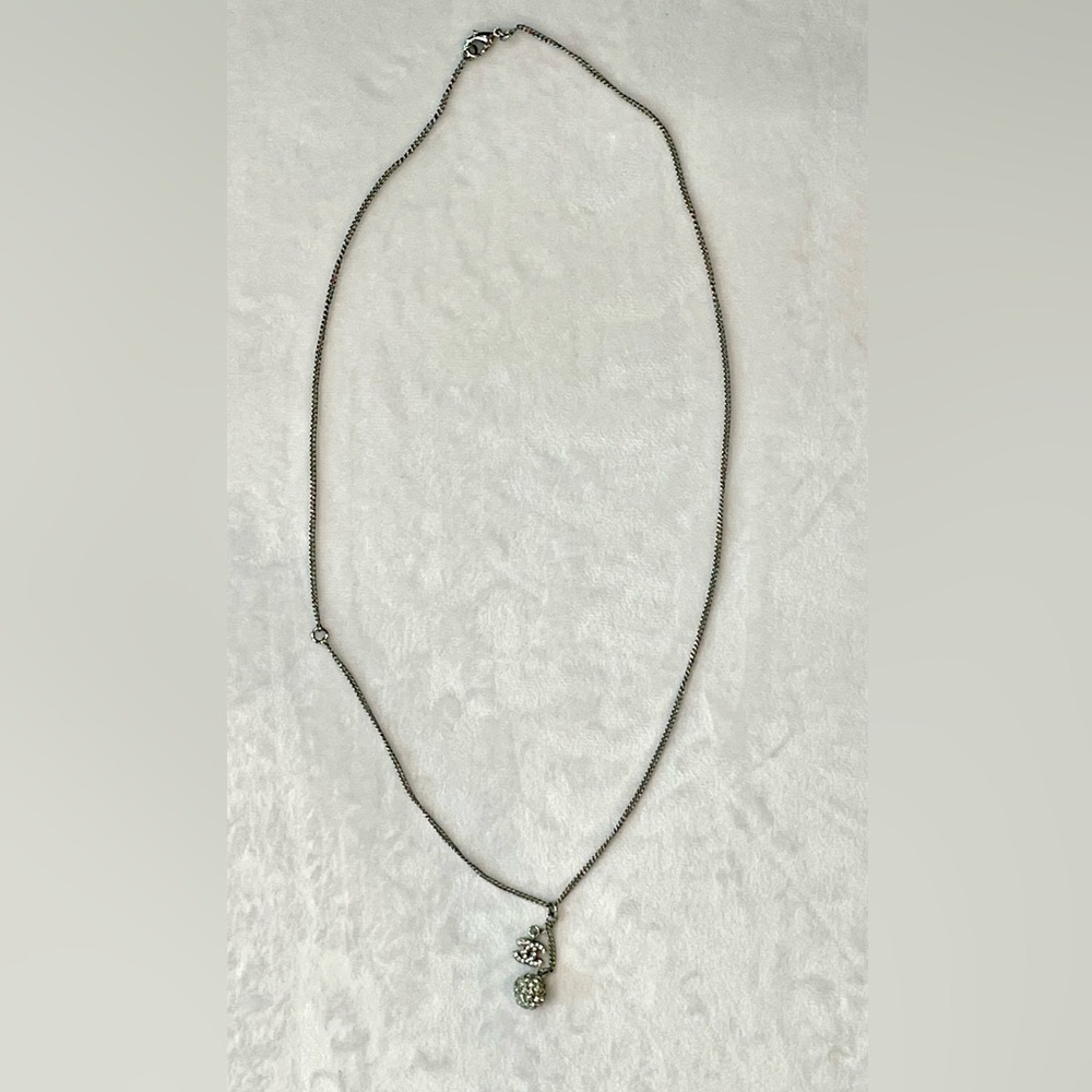 COPY CHANEL Paladium Plated and Strass CC &Ball Drop Pendant Necklace, 23.5”, - Picture 10 of 11